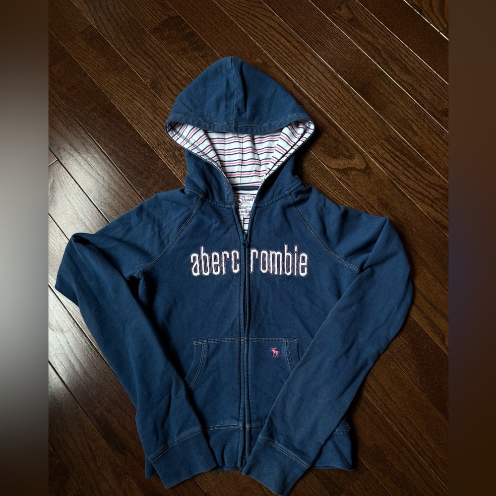 Abercrombie & Fitch Blue, Pink, White Embroidered Zip-Up Hoodie